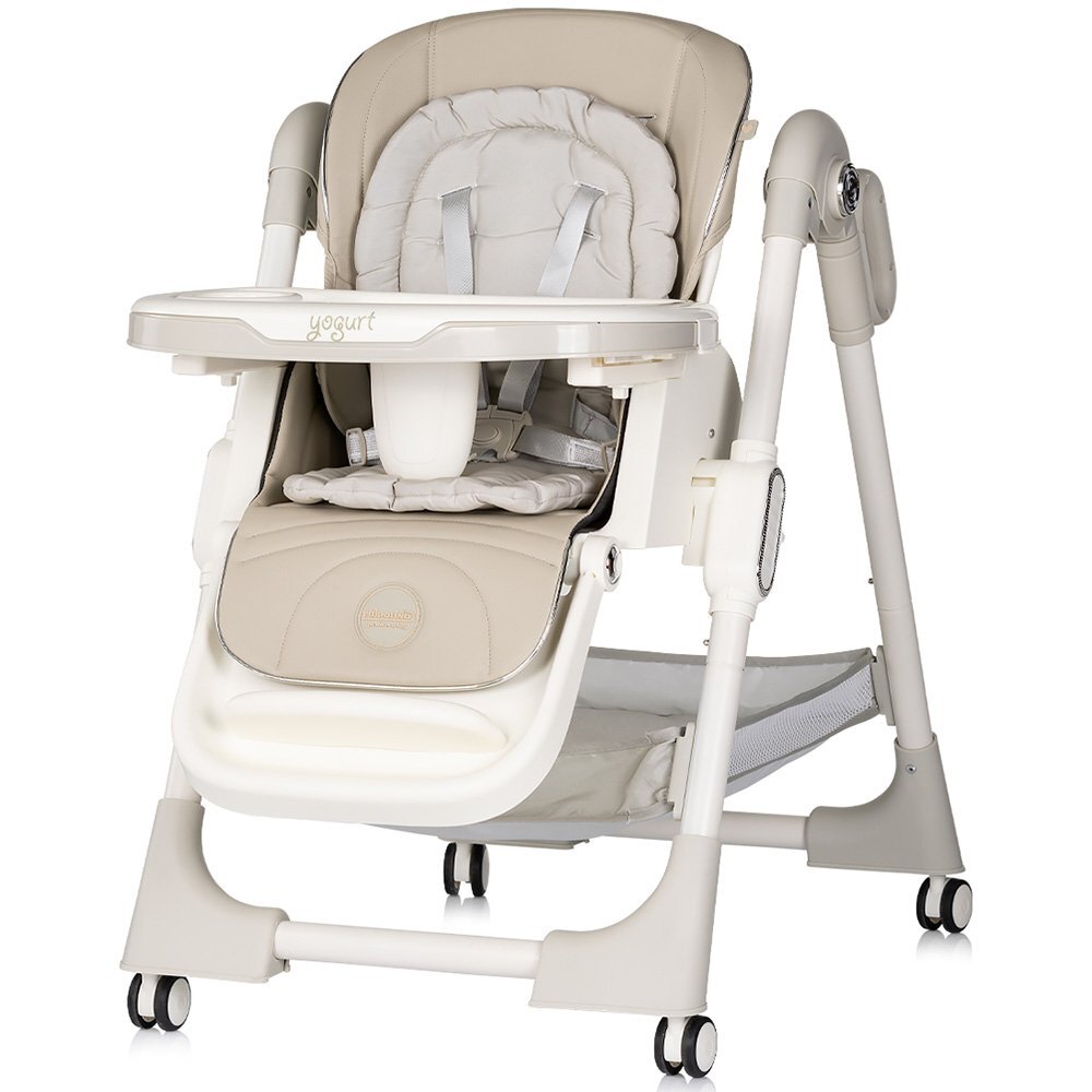 CHIPOLINO Scaun de masa Yogurt Cashmere reglabil tava dubla husa din piele ecologica roti cu frana