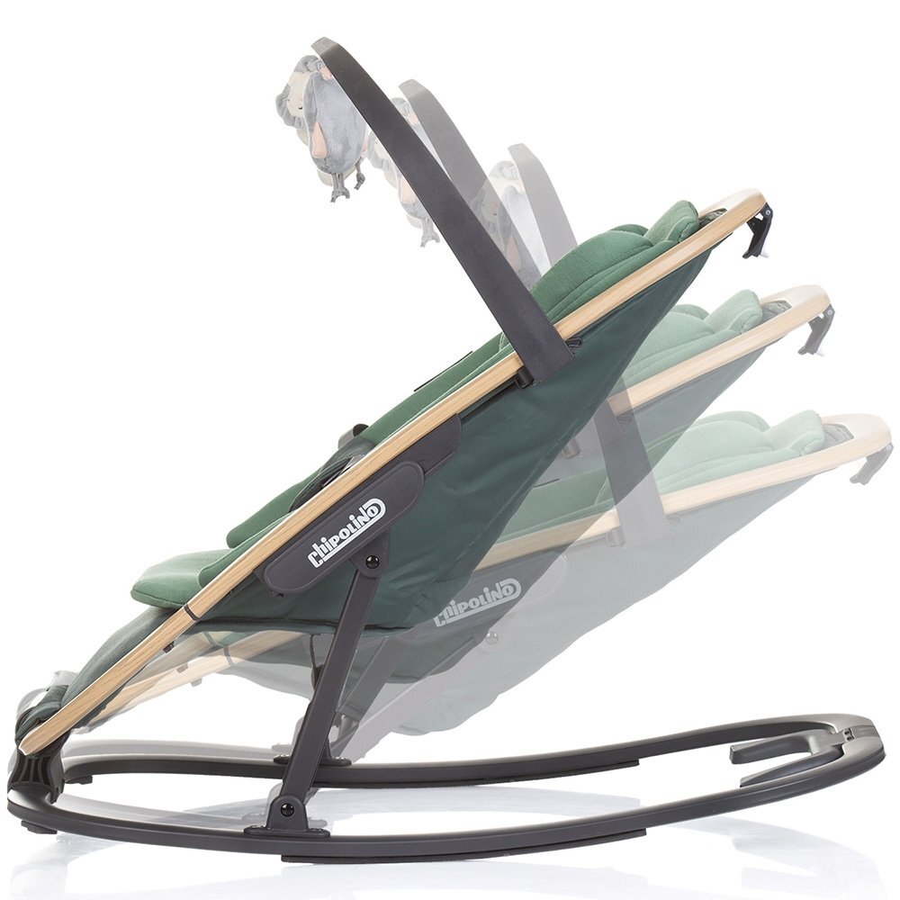 CHIPOLINO Scaunel balansoar Senso Basil Wood cu spatar reglabil bara de jucarii suport pentru cap centuri de siguranta pliere compacta