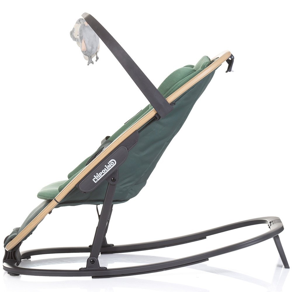 CHIPOLINO Scaunel balansoar Senso Basil Wood cu spatar reglabil bara de jucarii suport pentru cap centuri de siguranta pliere compacta