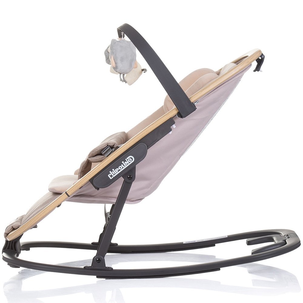 CHIPOLINO Scaunel balansoar Senso Biscotta Wood cu spatar reglabil bara de jucarii suport pentru cap centuri de siguranta pliere compacta