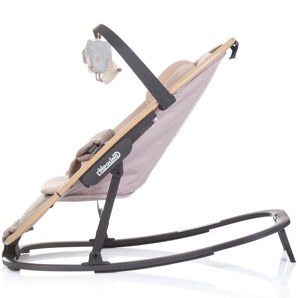 CHIPOLINO Scaunel balansoar Senso Biscotta Wood cu spatar reglabil bara de jucarii suport pentru cap centuri de siguranta pliere compacta