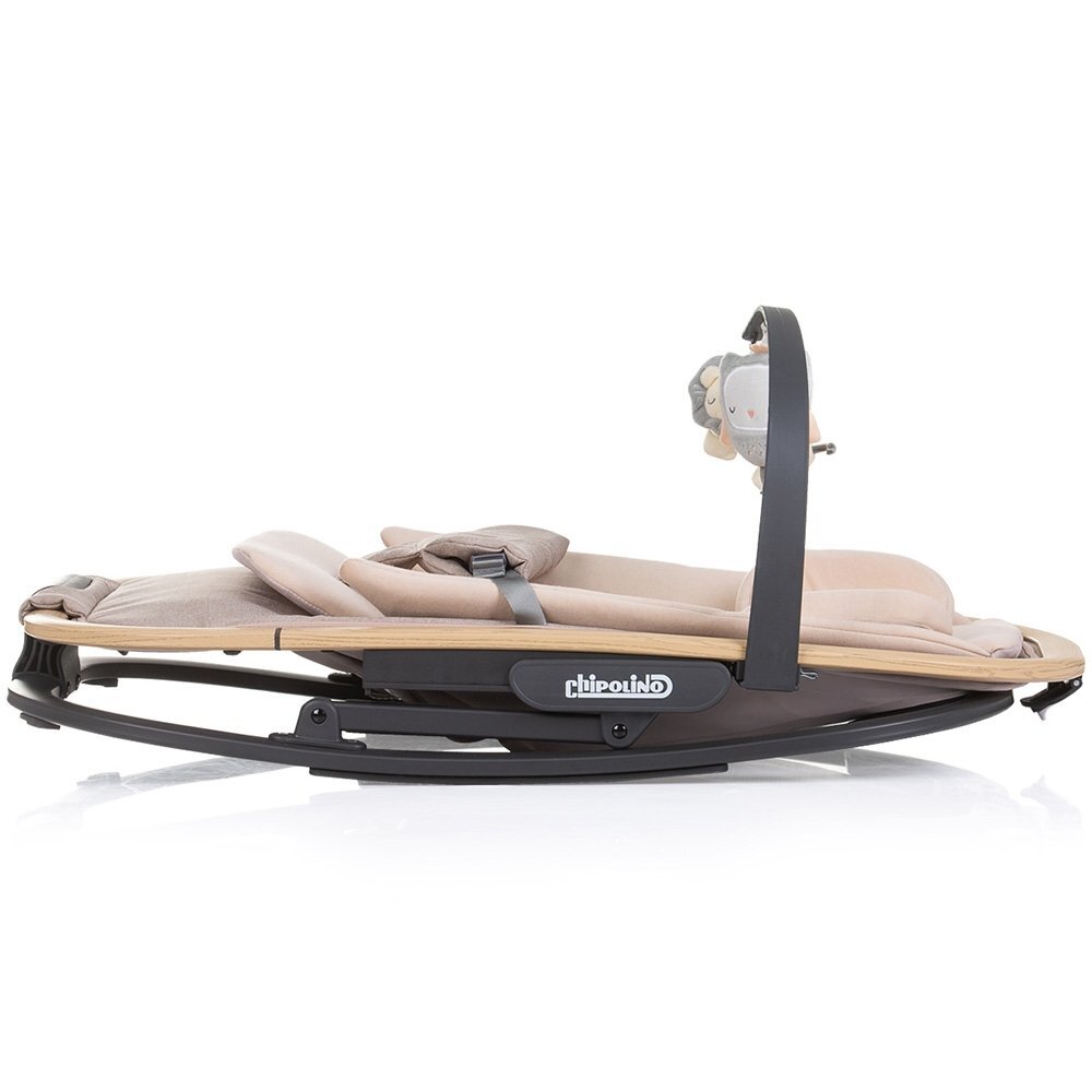 CHIPOLINO Scaunel balansoar Senso Biscotta Wood cu spatar reglabil bara de jucarii suport pentru cap centuri de siguranta pliere compacta