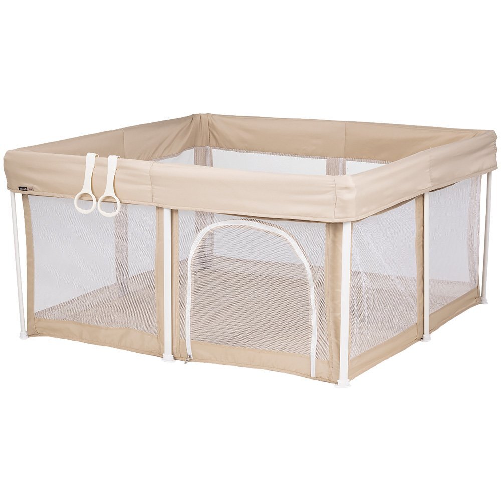 CHIPOLINO Tarc de joaca pentru copii Vibe Beige 120x120 cm inele ajutatoare si usa pentru acces