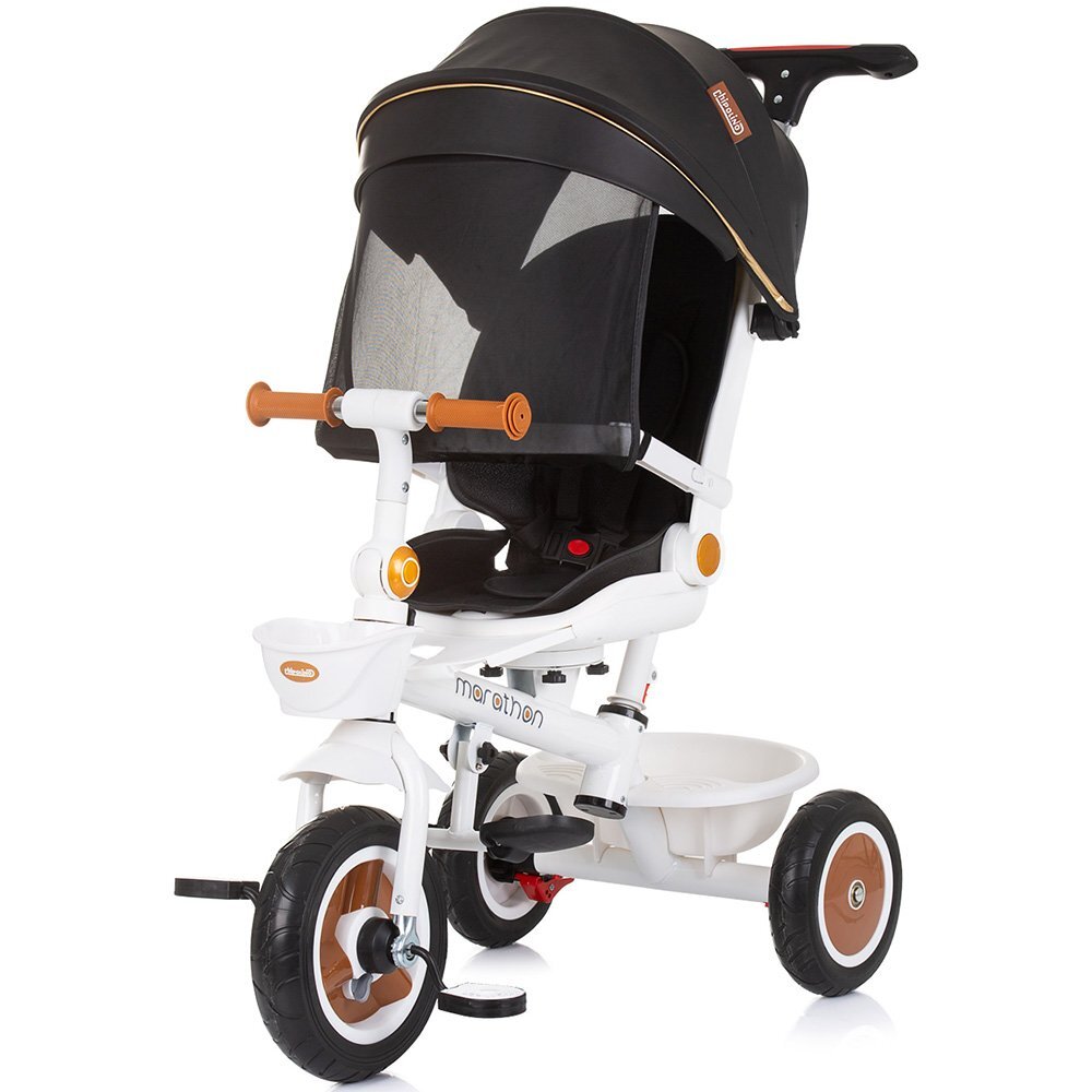 CHIPOLINO Tricicleta Marathon Black White cu sezut rotativ suport picioare maner reglabil 2 cosulete greutate admisa 25 kg