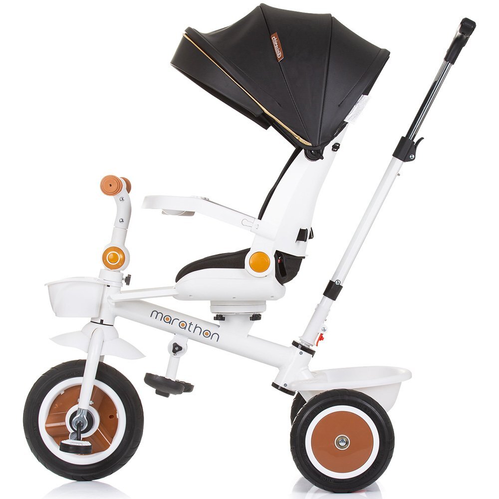 CHIPOLINO Tricicleta Marathon Black White cu sezut rotativ suport picioare maner reglabil 2 cosulete greutate admisa 25 kg