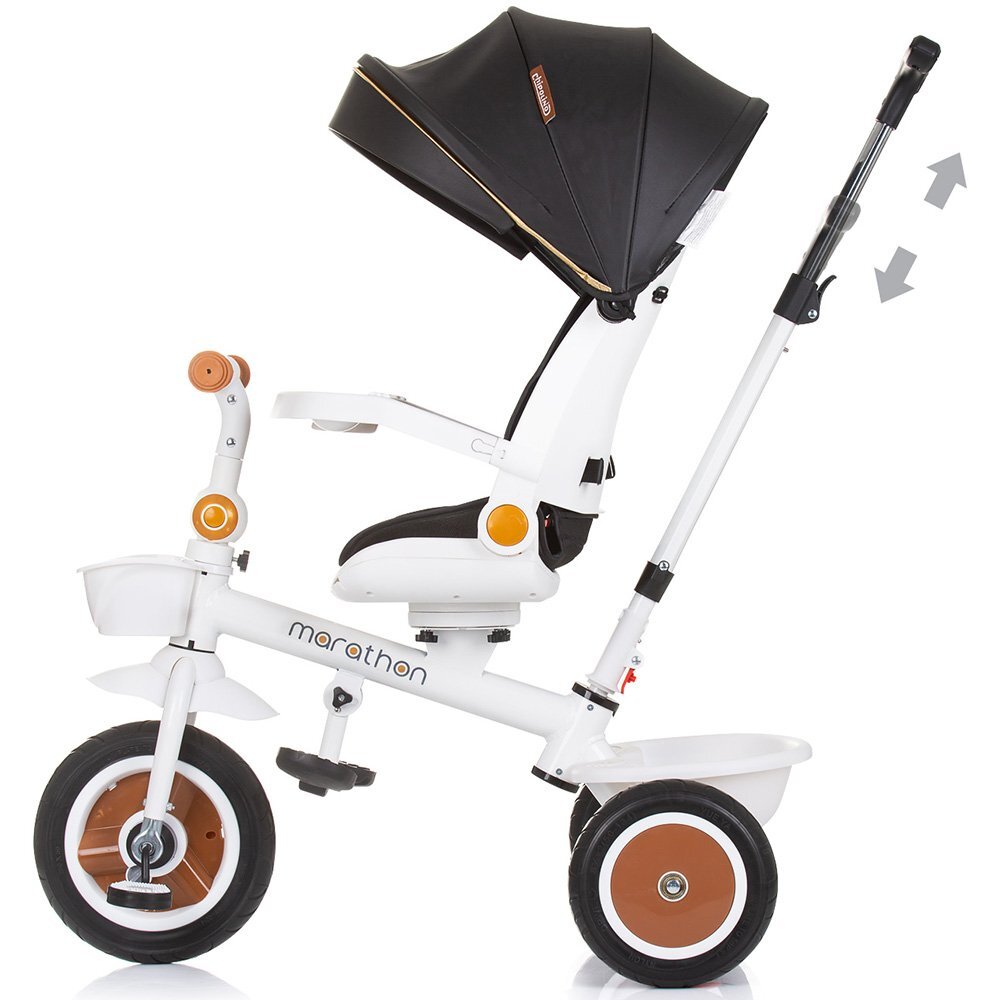 CHIPOLINO Tricicleta Marathon Black White cu sezut rotativ suport picioare maner reglabil 2 cosulete greutate admisa 25 kg