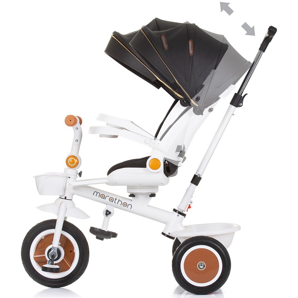 CHIPOLINO Tricicleta Marathon Black White cu sezut rotativ suport picioare maner reglabil 2 cosulete greutate admisa 25 kg