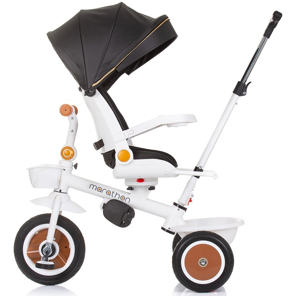 CHIPOLINO Tricicleta Marathon Black White cu sezut rotativ suport picioare maner reglabil 2 cosulete greutate admisa 25 kg