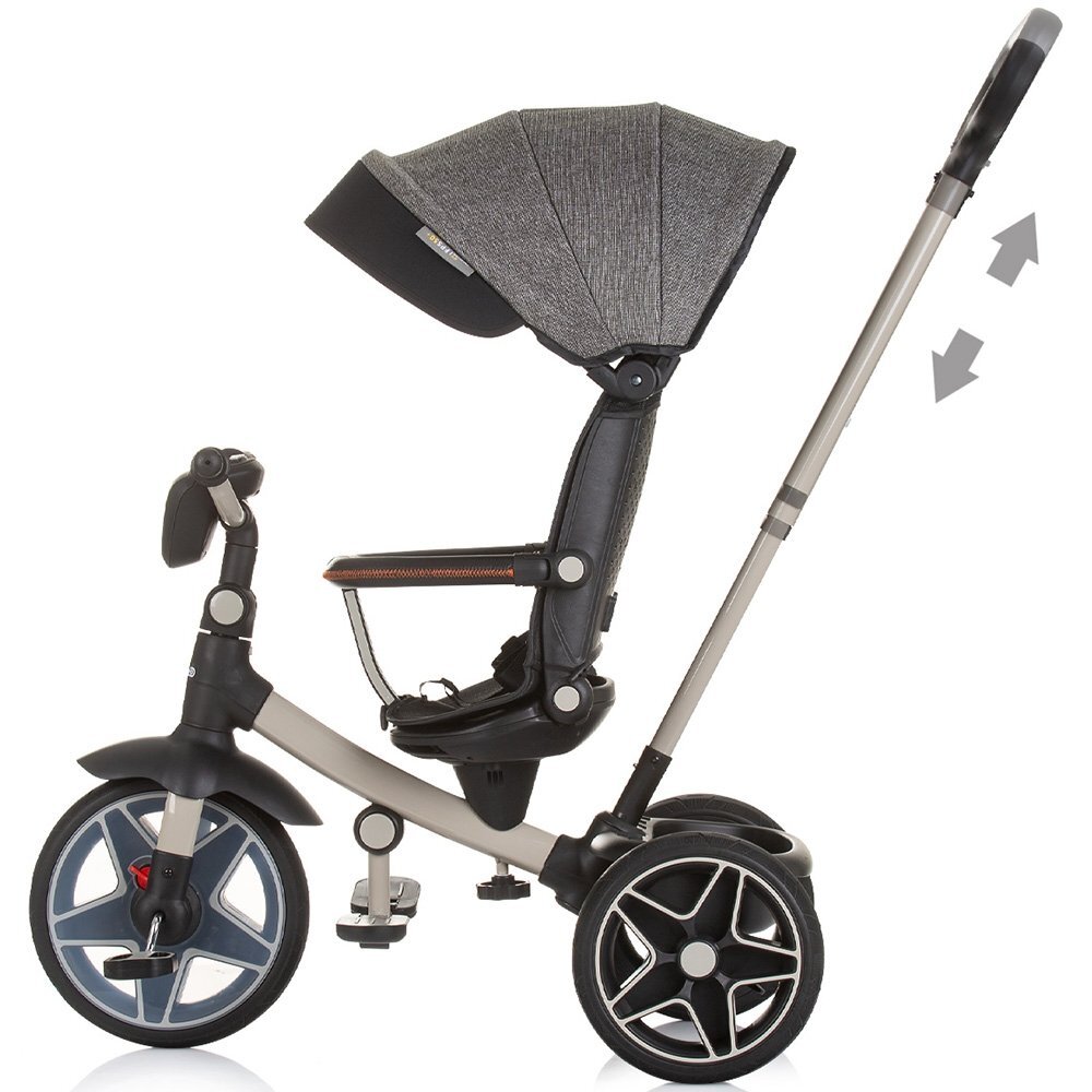 CHIPOLINO Tricicleta pentru copii Derby granite cu copertina si sezut reversibil spatar reglabil pozitie somnfrana suport pentru picioare maner cu control al directiei jucarie cu muzica si lumini
