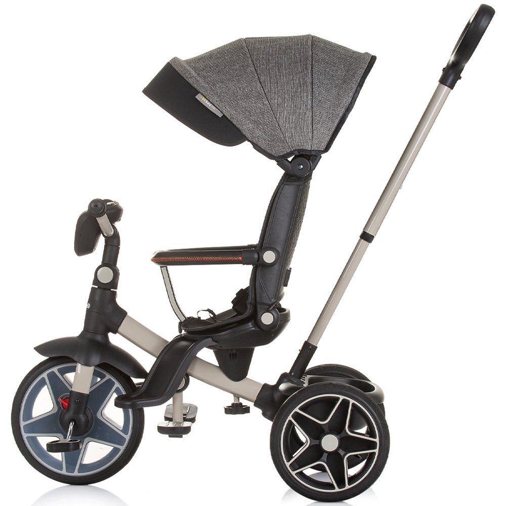 CHIPOLINO Tricicleta pentru copii Derby granite cu copertina si sezut reversibil spatar reglabil pozitie somnfrana suport pentru picioare maner cu control al directiei jucarie cu muzica si lumini
