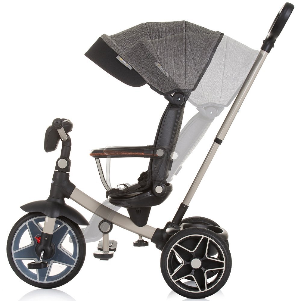 CHIPOLINO Tricicleta pentru copii Derby granite cu copertina si sezut reversibil spatar reglabil pozitie somnfrana suport pentru picioare maner cu control al directiei jucarie cu muzica si lumini
