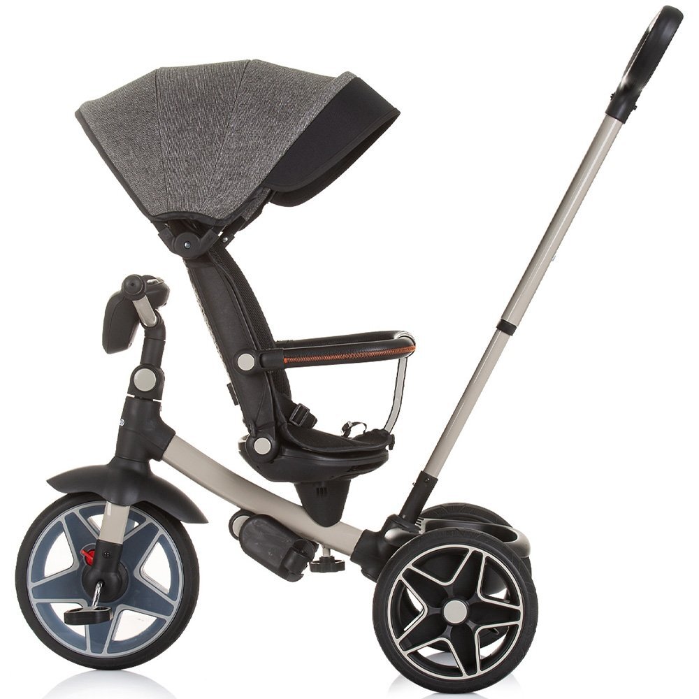 CHIPOLINO Tricicleta pentru copii Derby granite cu copertina si sezut reversibil spatar reglabil pozitie somnfrana suport pentru picioare maner cu control al directiei jucarie cu muzica si lumini