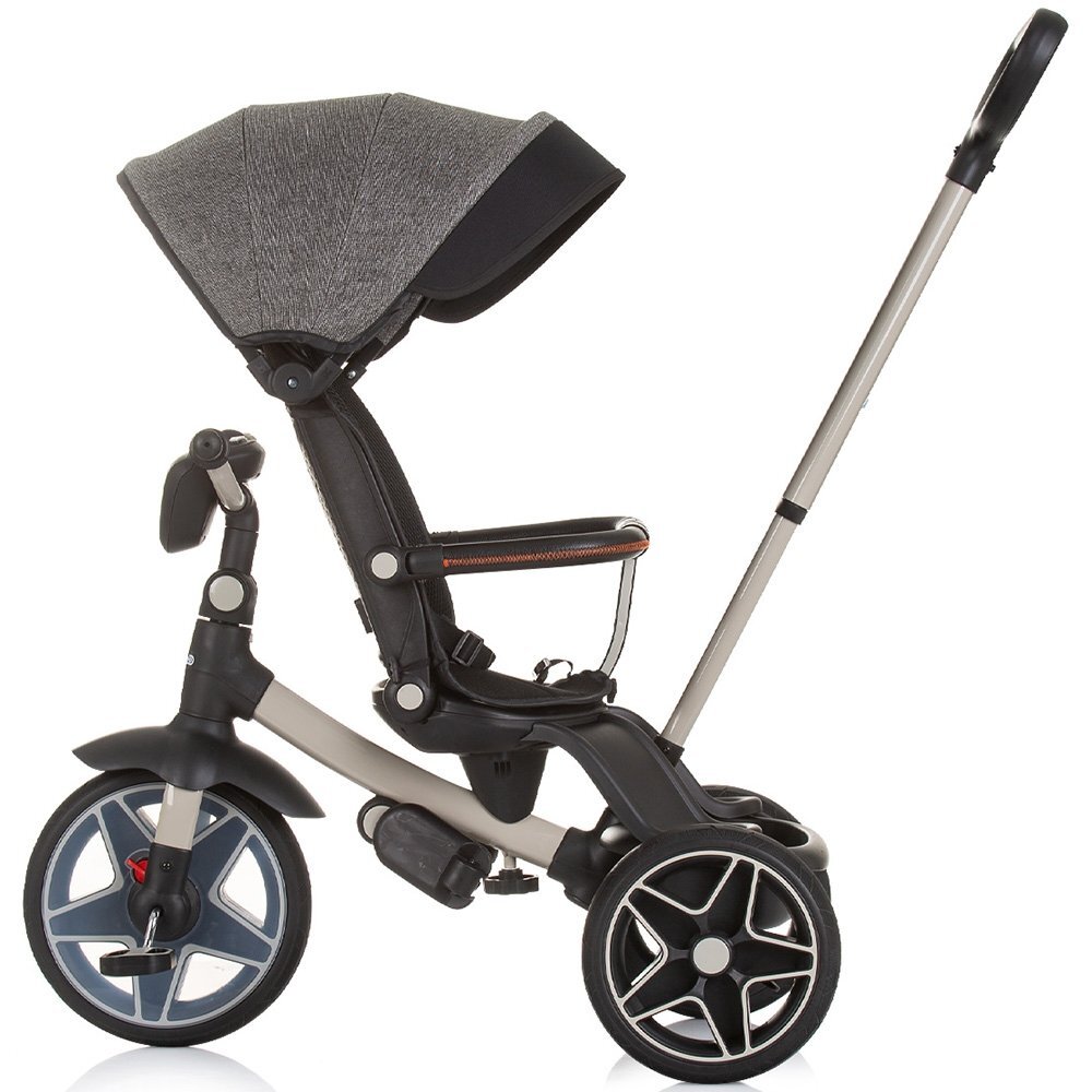CHIPOLINO Tricicleta pentru copii Derby granite cu copertina si sezut reversibil spatar reglabil pozitie somnfrana suport pentru picioare maner cu control al directiei jucarie cu muzica si lumini