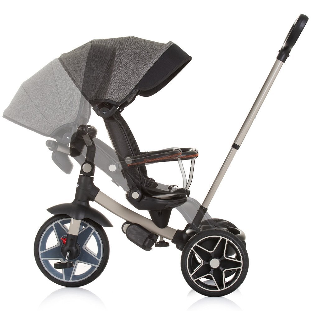 CHIPOLINO Tricicleta pentru copii Derby granite cu copertina si sezut reversibil spatar reglabil pozitie somnfrana suport pentru picioare maner cu control al directiei jucarie cu muzica si lumini