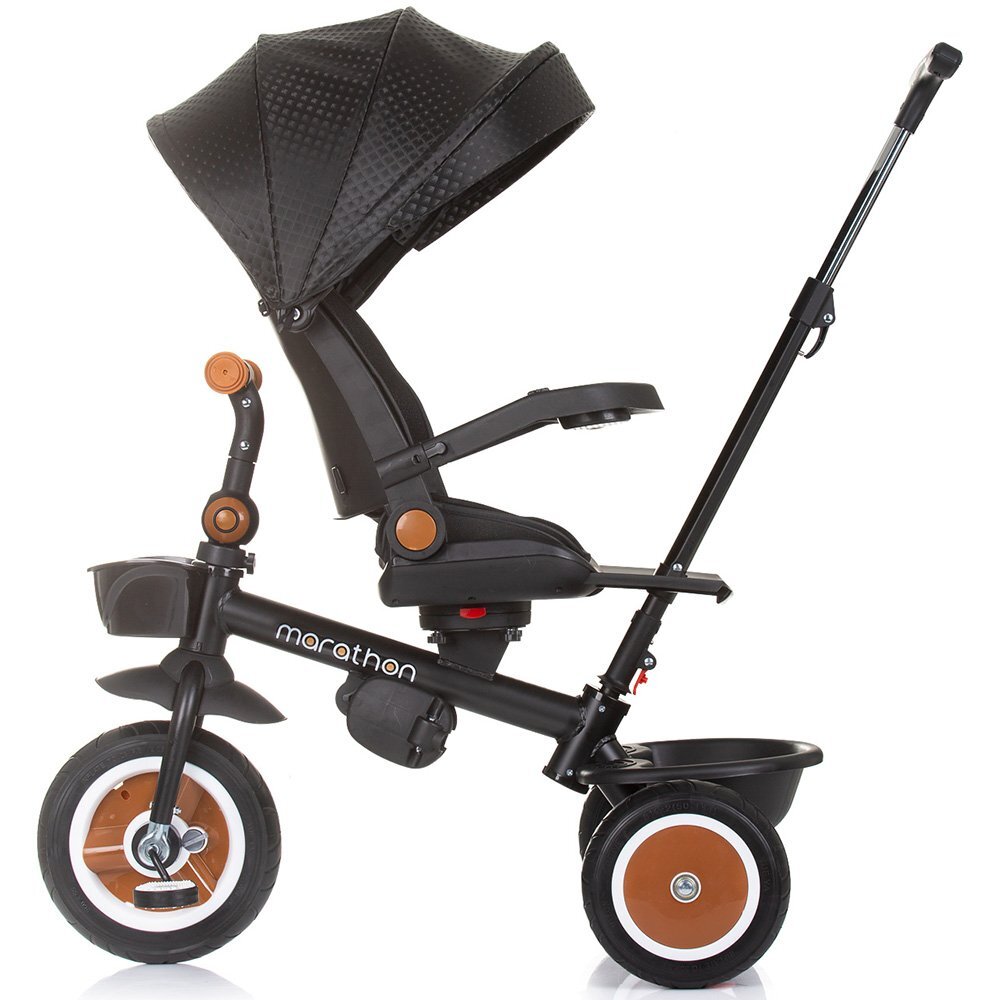 CHIPOLINO Tricicleta pentru copii Marathon Obsidian cu sezut rotativ suport picioare maner reglabil 2 cosulete greutate admisa 25 kg