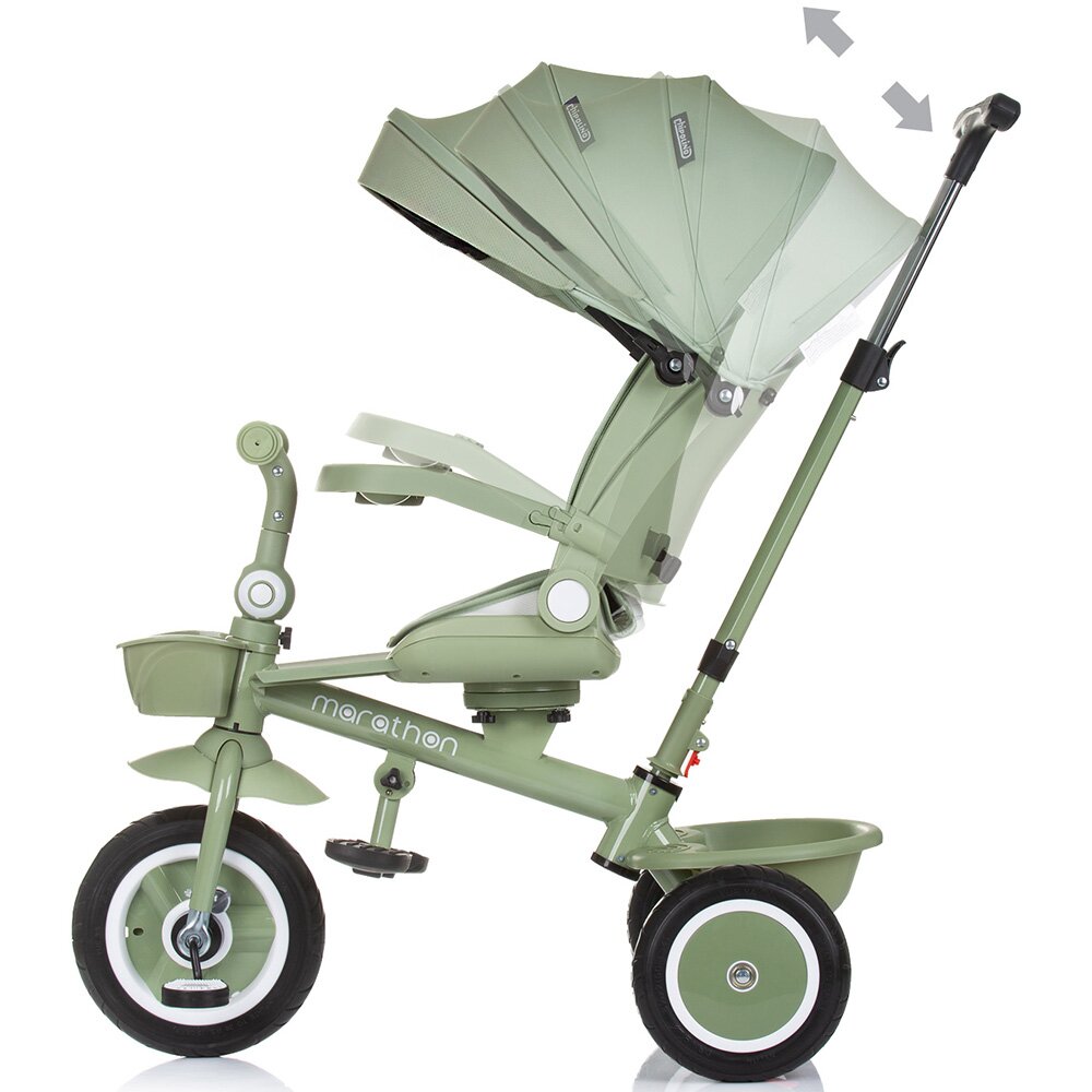 CHIPOLINO Tricicleta pentru copii Marathon Pastel Green cu sezut rotativ suport picioare maner reglabil 2 cosulete greutate admisa 25 kg