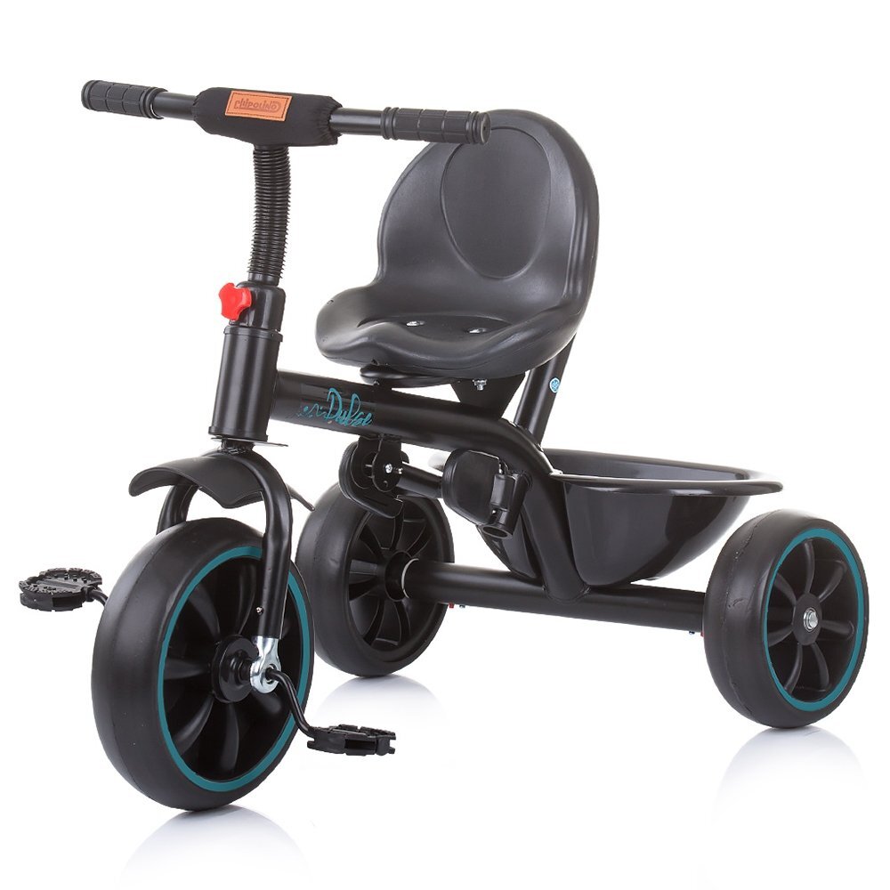 CHIPOLINO Tricicleta pentru copii Pulse Avocado cu maner cu control al directiei copertina detasabila scaun confortabil cu husa moale suport pentru picioare si cos pentru cumparaturi