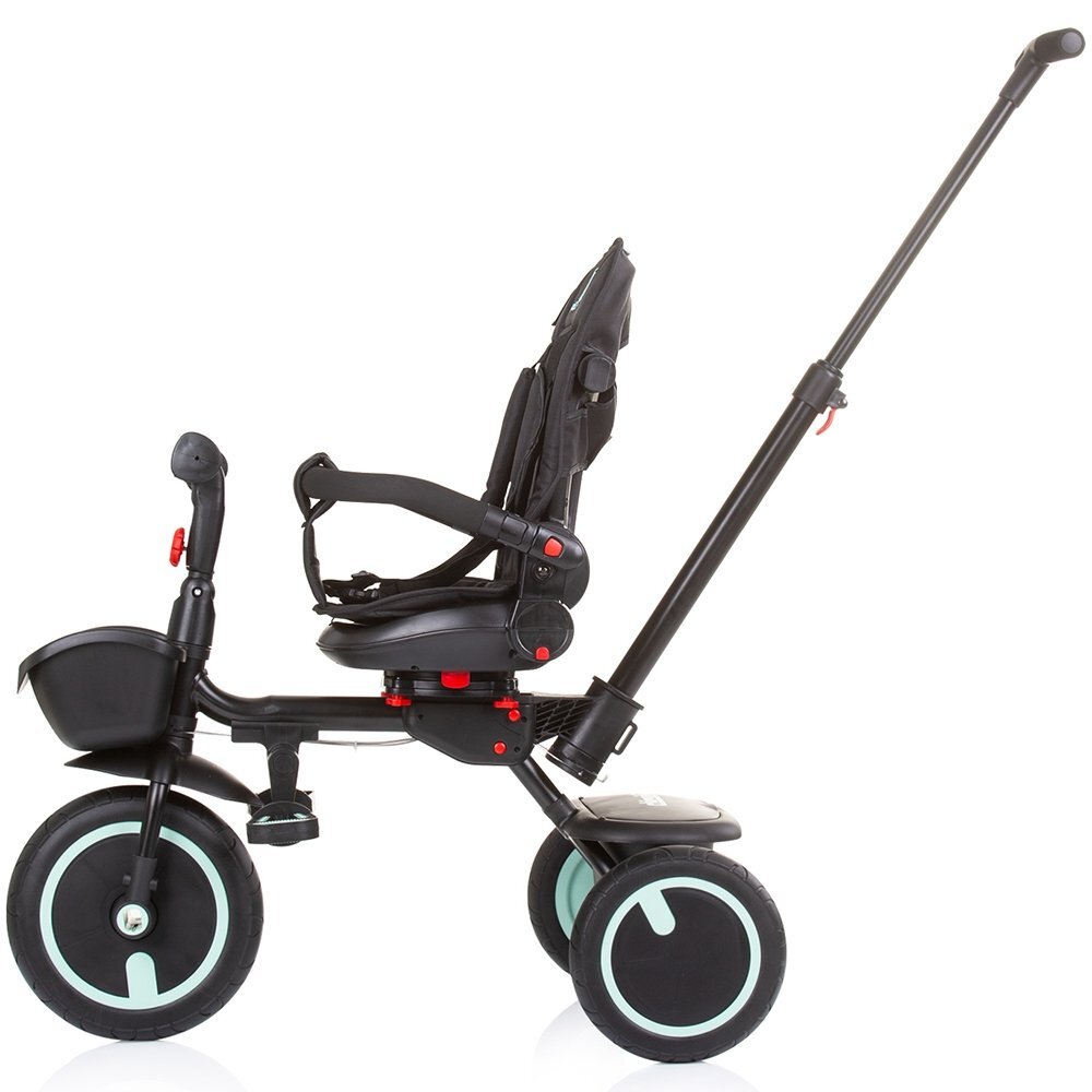 CHIPOLINO Tricicleta pentru copii Quick Fold Aloe pliabila cu sezut reversibil suport pentru picioare maner cu control al directiei spatar reglabil pe spate scaun cu husa moale si frana pe rotile din spate