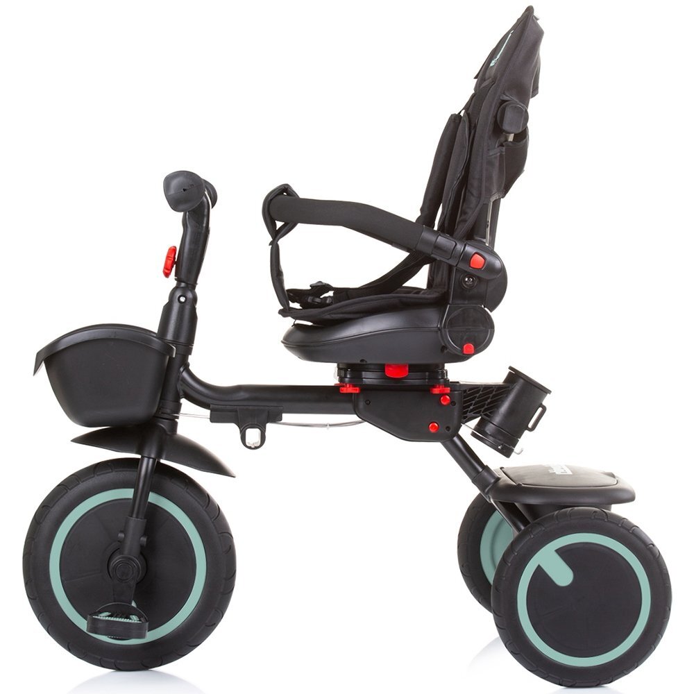 CHIPOLINO Tricicleta pentru copii Quick Fold Aloe pliabila cu sezut reversibil suport pentru picioare maner cu control al directiei spatar reglabil pe spate scaun cu husa moale si frana pe rotile din spate