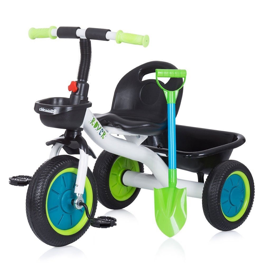 CHIPOLINO Tricicleta pentru copii Rover ocean cu sezut si ghidon confortabil cos pentru accesorii lopata de jucarie inclusa pentru copii cu o greutate de pana la 25 kg