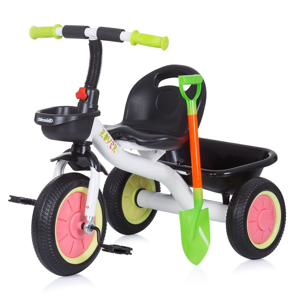 CHIPOLINO Tricicleta pentru copii Rover watermelon cu sezut si ghidon confortabil cos pentru accesorii lopata de jucarie inclusa pentru copii cu o greutate de pana la 25 kg