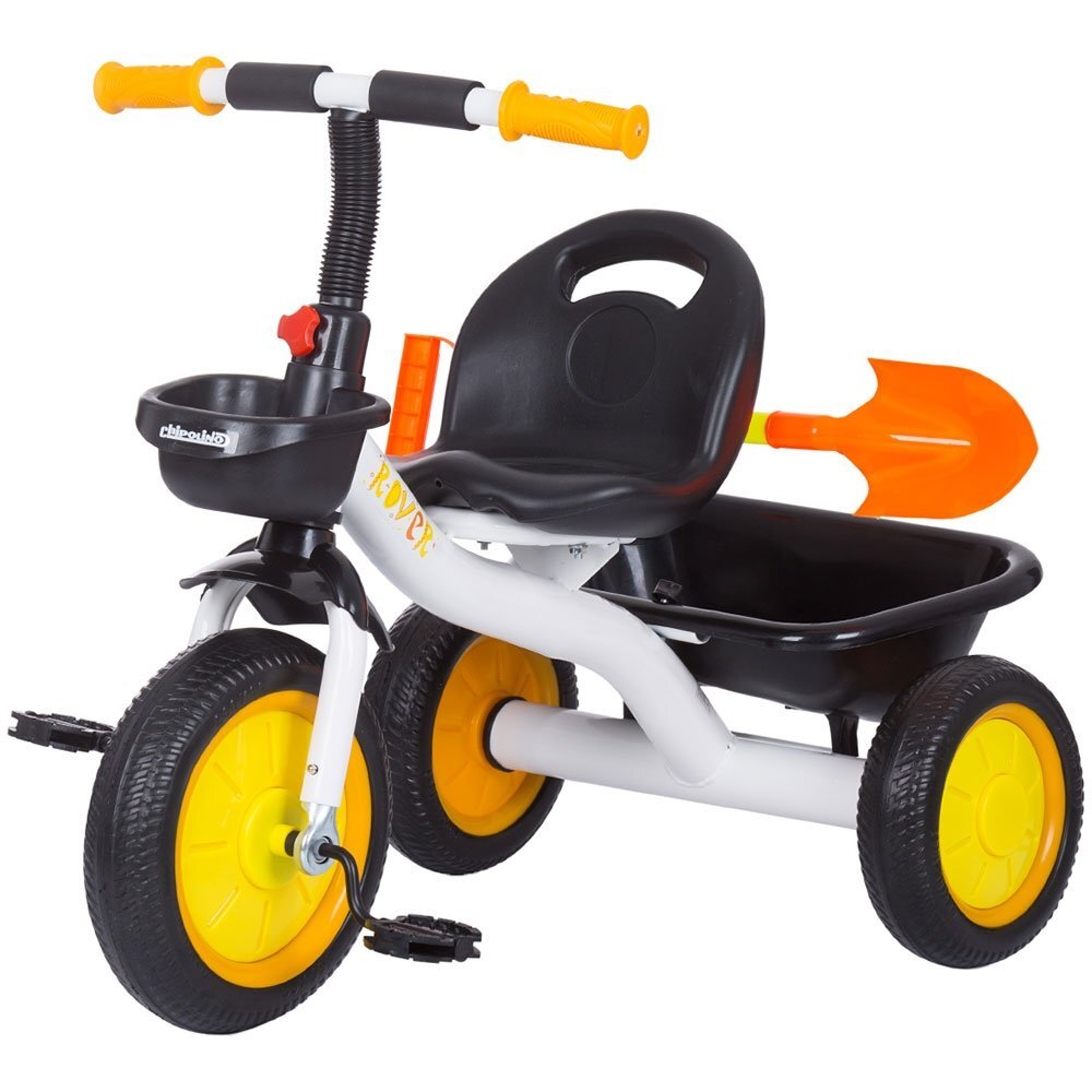 CHIPOLINO Tricicleta pentru copii Rover yellow cu sezut si ghidon confortabil cos pentru accesorii lopata de jucarie inclusa pentru copii cu o greutate de pana la 25 kg