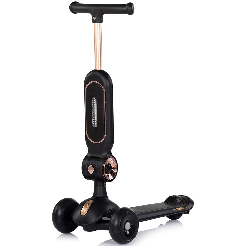CHIPOLINO Trotineta pentru copii Bloomi black cu sezut 3 roti cu lumini ghidon reglabil greutate admisa 50 kg