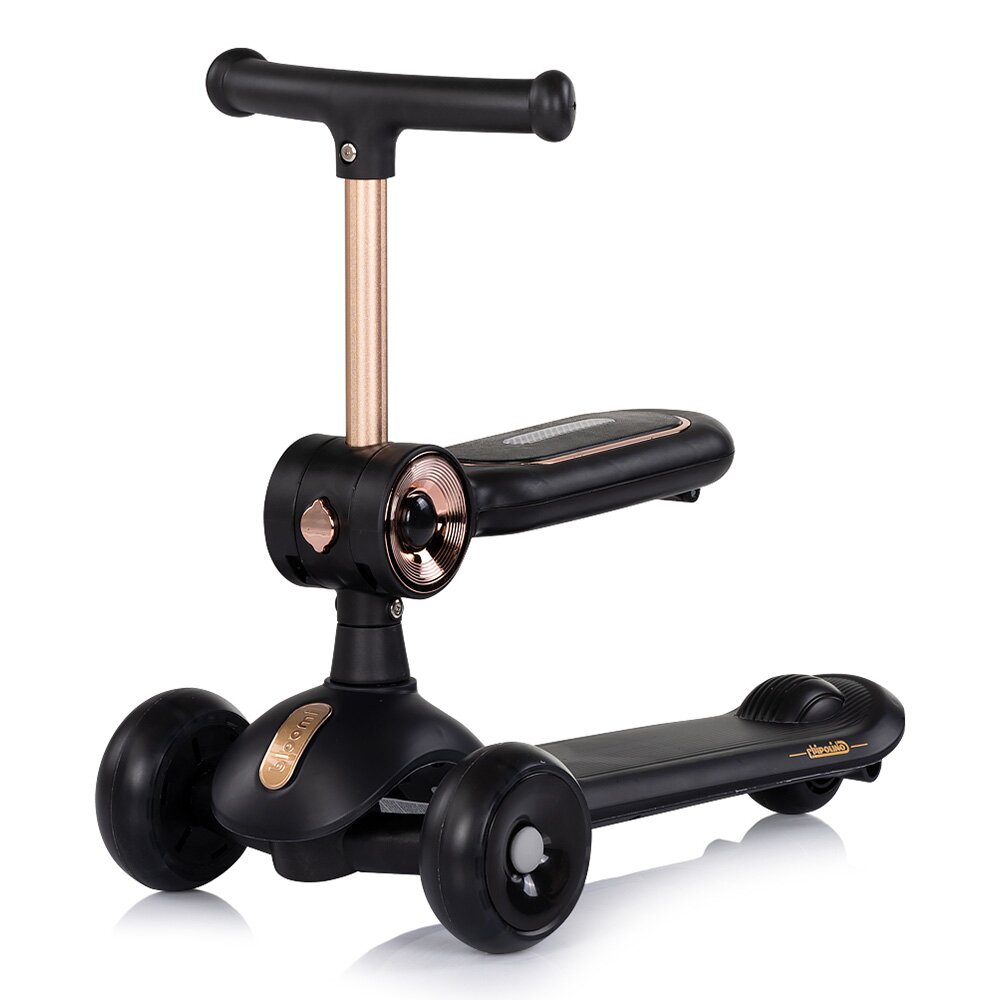 CHIPOLINO Trotineta pentru copii Bloomi black cu sezut 3 roti cu lumini ghidon reglabil greutate admisa 50 kg