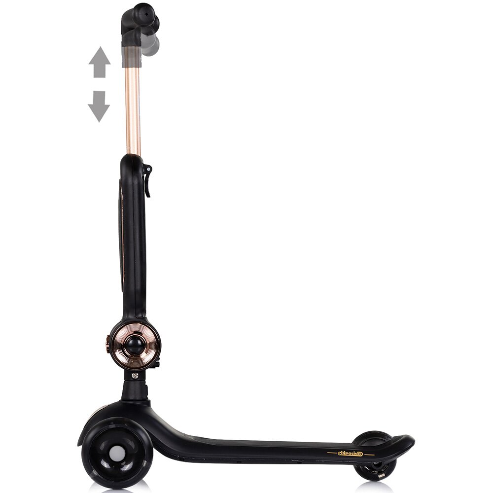 CHIPOLINO Trotineta pentru copii Bloomi black cu sezut 3 roti cu lumini ghidon reglabil greutate admisa 50 kg