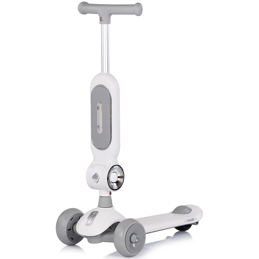 CHIPOLINO Trotineta pentru copii Bloomi grey cu sezut 3 roti cu lumini ghidon reglabil greutate admisa 50 kg