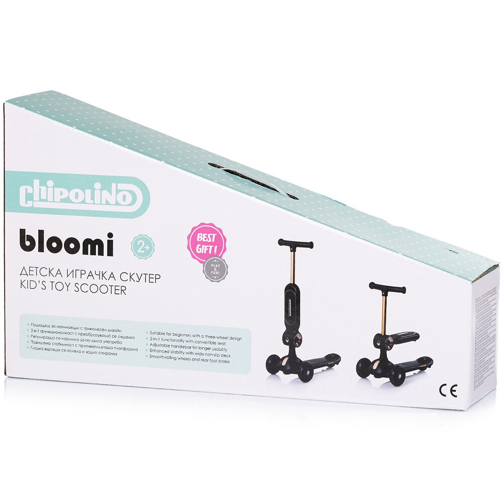 CHIPOLINO Trotineta pentru copii Bloomi pink cu sezut 3 roti cu lumini ghidon reglabil greutate admisa 50 kg