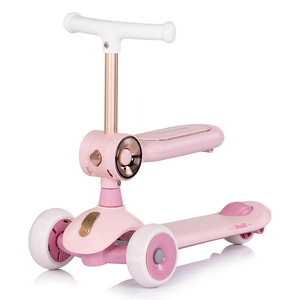 CHIPOLINO Trotineta pentru copii Bloomi pink cu sezut 3 roti cu lumini ghidon reglabil greutate admisa 50 kg
