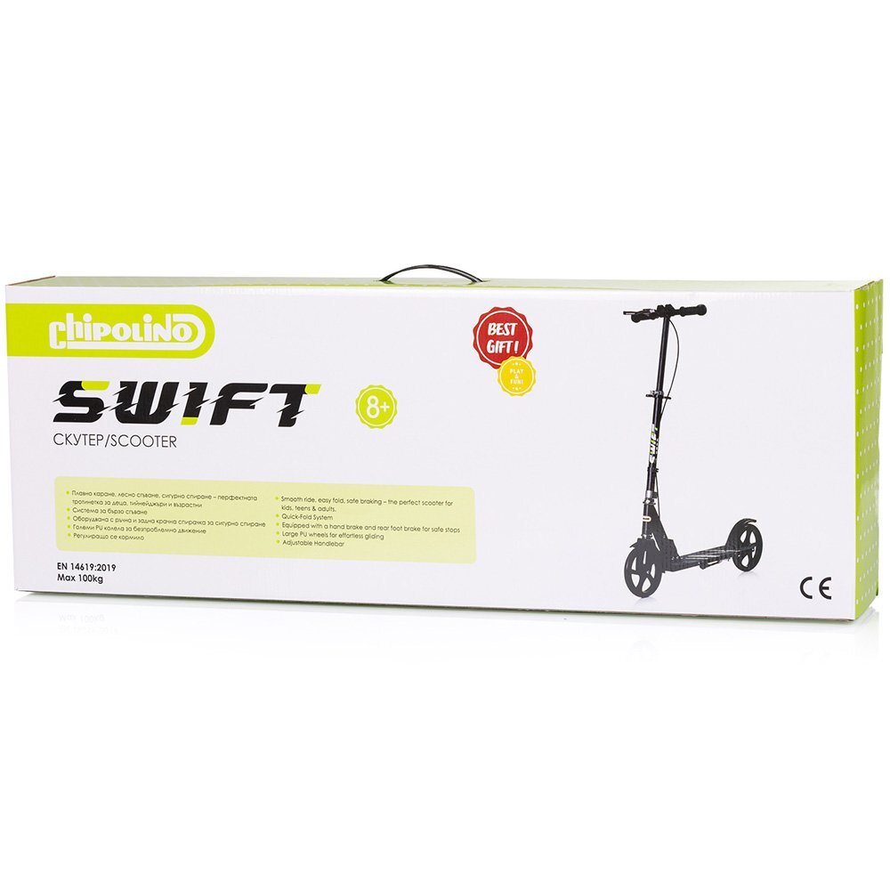 CHIPOLINO Trotineta pliabila pentru copii Swift Black cu frana de mana rulment ABEC-7 cric greutate admisa 100 kg