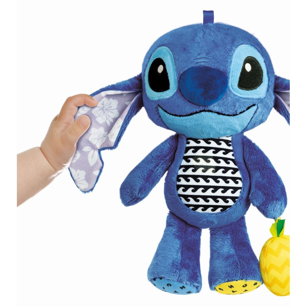 CLEMENTONI Jucarie pentru copii - Plus Disney Stitch pentru dezvoltarea senzoriala ce se poate agata la carut sau patut