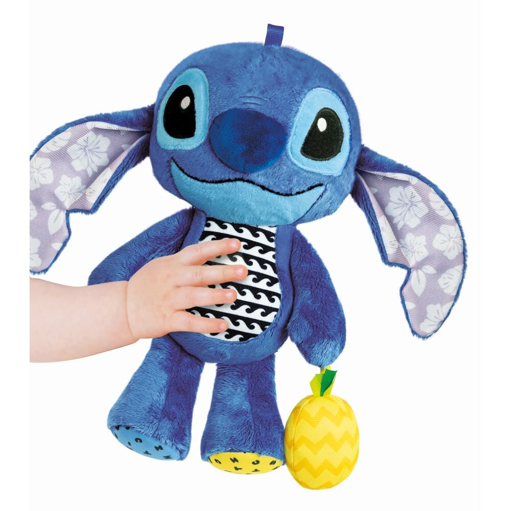 CLEMENTONI Jucarie pentru copii - Plus Disney Stitch pentru dezvoltarea senzoriala ce se poate agata la carut sau patut