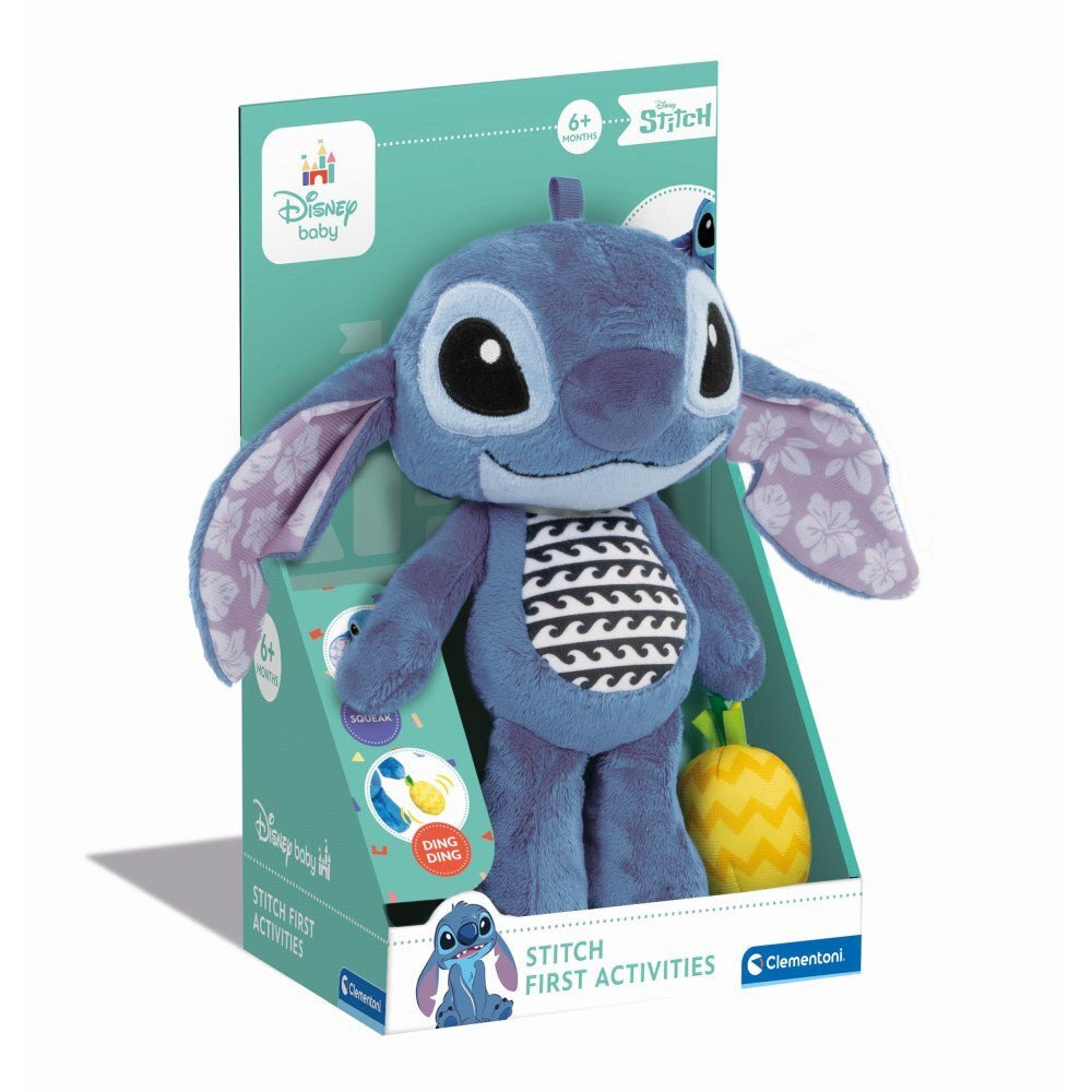 CLEMENTONI Jucarie pentru copii - Plus Disney Stitch pentru dezvoltarea senzoriala ce se poate agata la carut sau patut