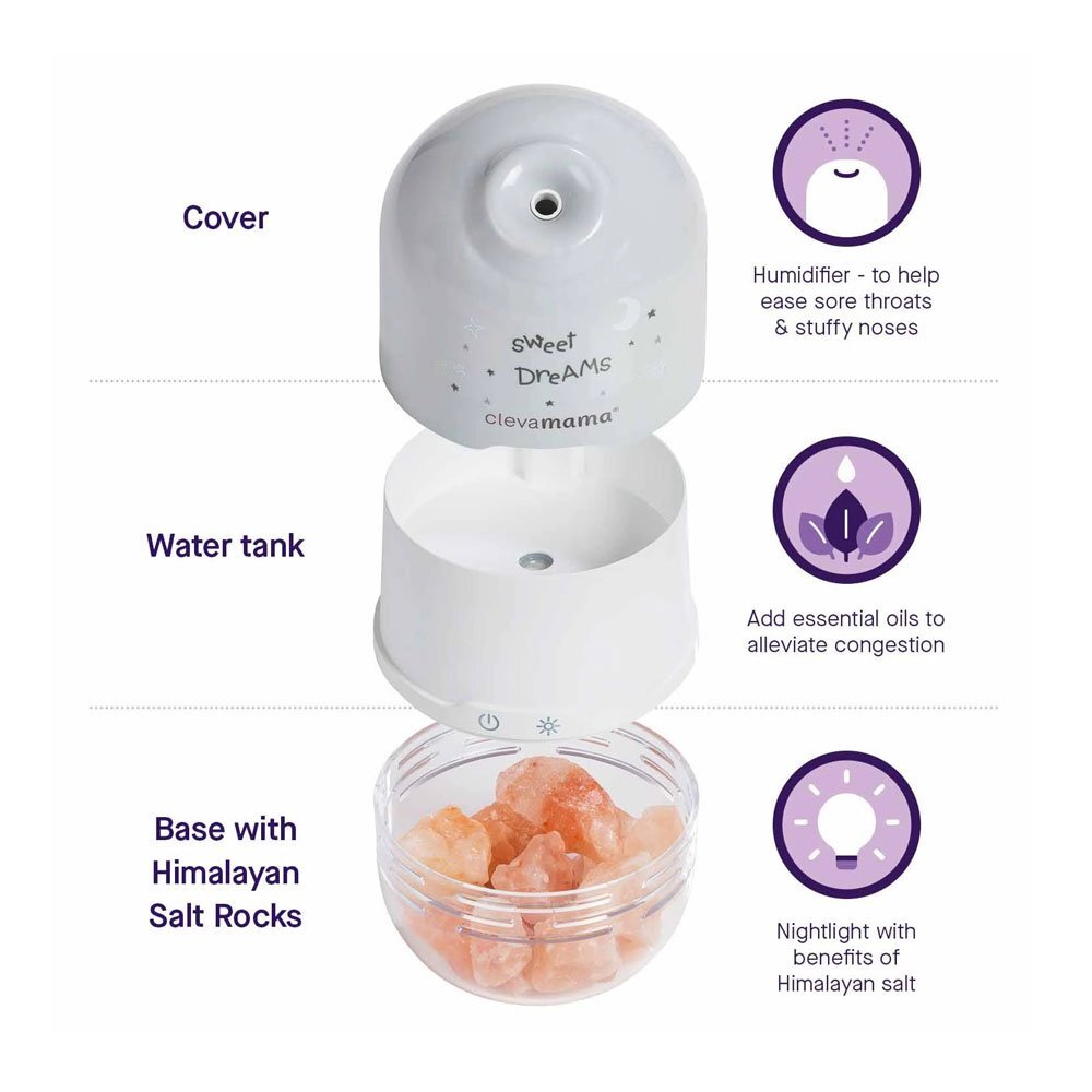 Clevamama Lampa cu sare din Himalaya umidificator cu lumina de noapte 3070