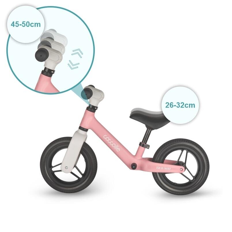 COCCOLLE Bicicleta fara pedale First Way Blush Pink 2-6 ani Roti 10 inch din PU Ghidon reglabil Greutate admisa 30 kg Sa Reglabila