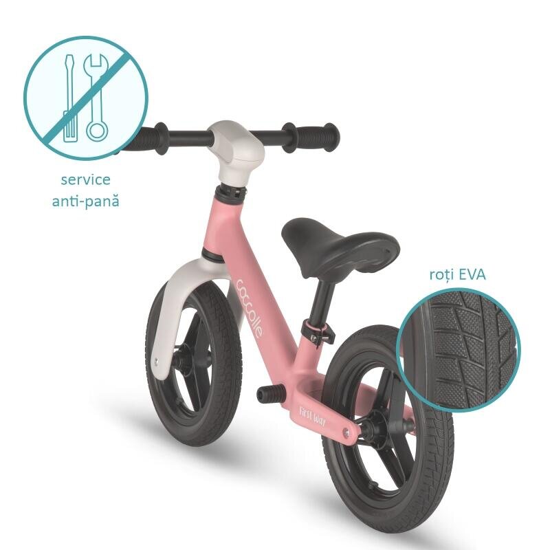 COCCOLLE Bicicleta fara pedale First Way Blush Pink 2-6 ani Roti 10 inch din PU Ghidon reglabil Greutate admisa 30 kg Sa Reglabila