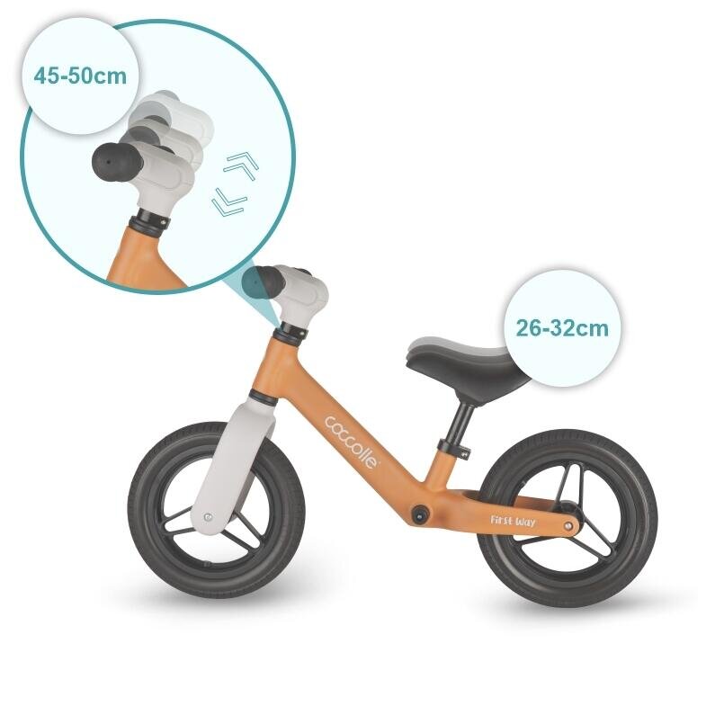 COCCOLLE Bicicleta fara pedale First Way Cookie Beige 2-6 ani Roti 10 inch din PU Ghidon reglabil Greutate admisa 30 kg Sa Reglabila