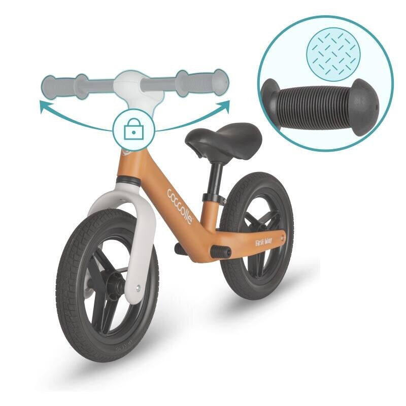 COCCOLLE Bicicleta fara pedale First Way Cookie Beige 2-6 ani Roti 10 inch din PU Ghidon reglabil Greutate admisa 30 kg Sa Reglabila