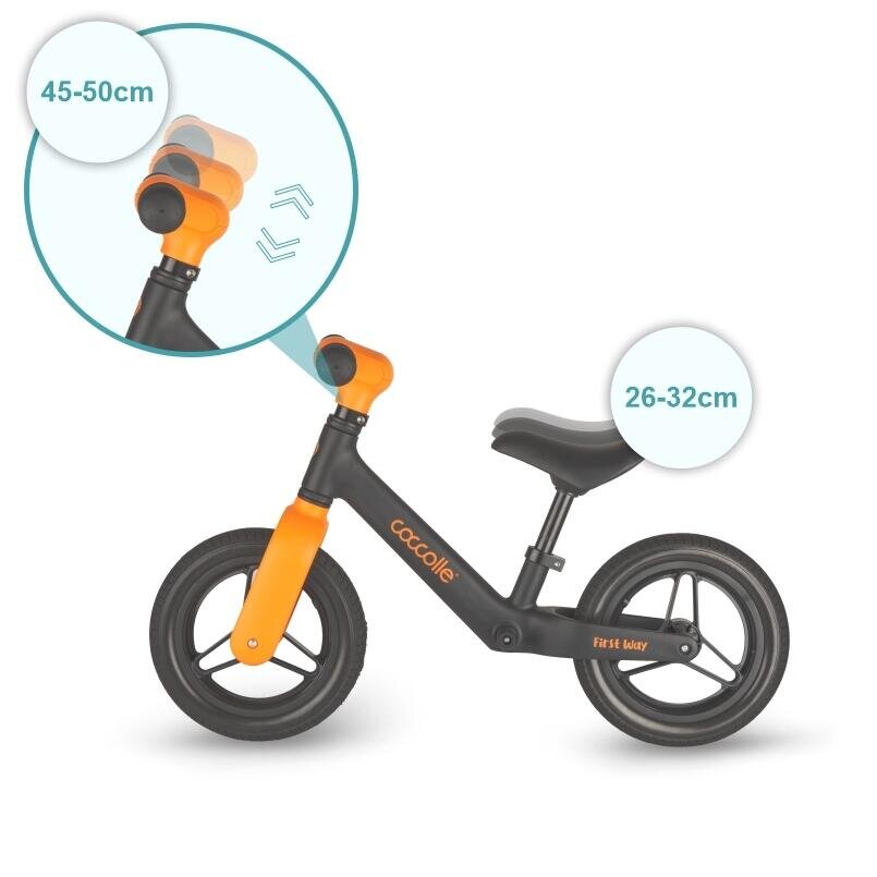 COCCOLLE Bicicleta fara pedale First Way Orange Shadow 2-6 ani Roti 10 inch din PU Ghidon reglabil Greutate admisa 30 kg Sa Reglabila