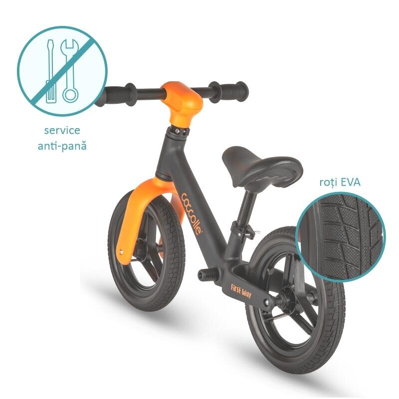 COCCOLLE Bicicleta fara pedale First Way Orange Shadow 2-6 ani Roti 10 inch din PU Ghidon reglabil Greutate admisa 30 kg Sa Reglabila