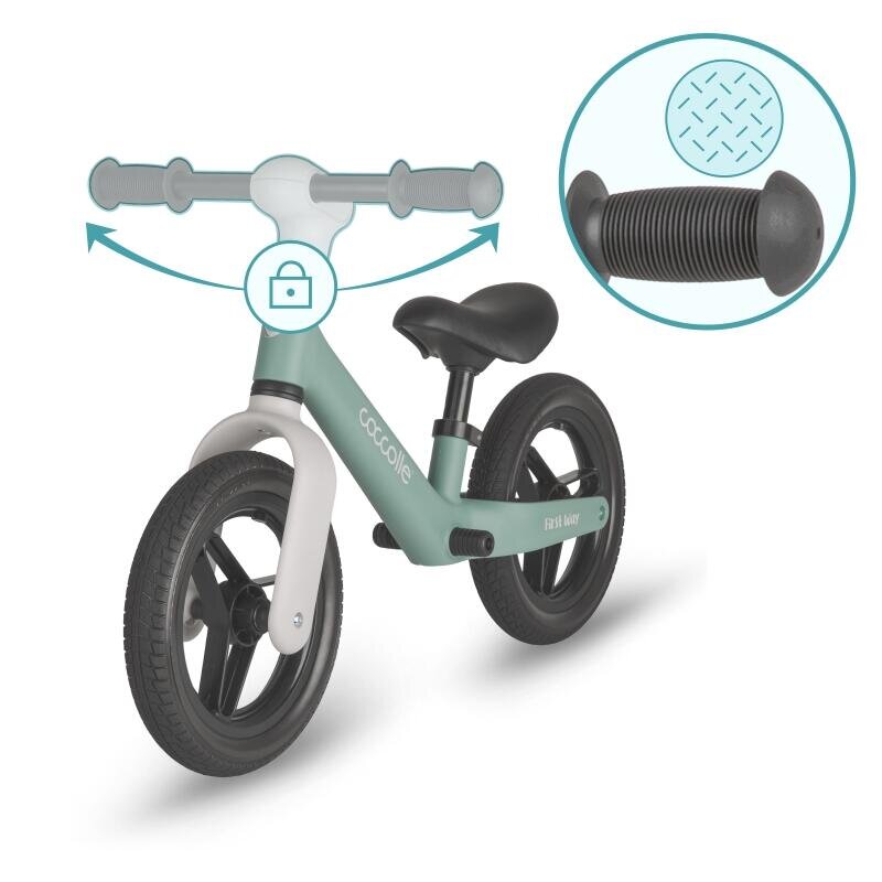 COCCOLLE Bicicleta fara pedale First Way Summer Mint 2-6 ani Roti 10 inch din PU Ghidon reglabil Greutate admisa 30 kg Sa Reglabila