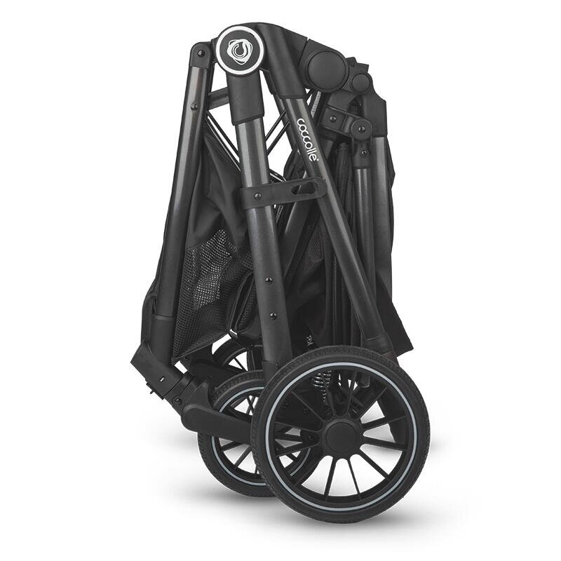 COCCOLLE Carucior 3in1 cu landou transformabil Ago Cadru aluminiu Pliabil Roti cauciuc Piesa reversibila Copertina XXL Husa picioruse si ploaie Plasa insecte Suport biberon Salteluta landou Scoica auto certificata R