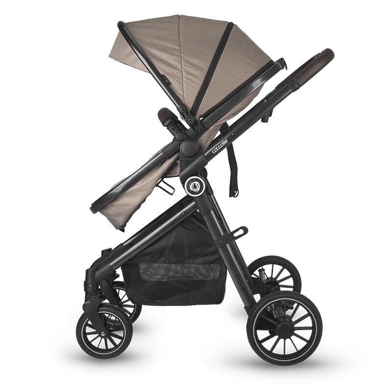 COCCOLLE Carucior 3in1 cu landou transformabil Ago Cadru aluminiu Pliabil Roti cauciuc Piesa reversibila Copertina XXL Husa picioruse si ploaie Plasa insecte Suport biberon Salteluta landou Scoica auto certificata R