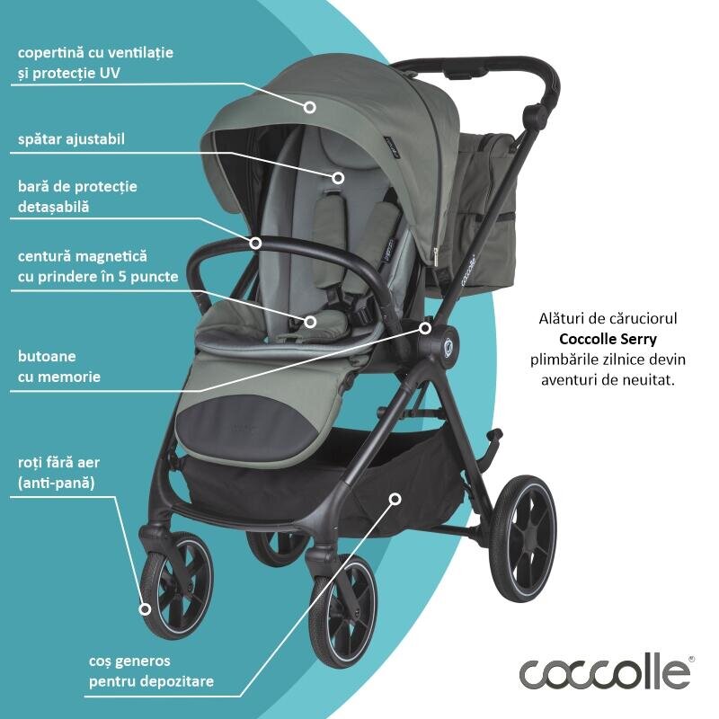 COCCOLLE Carucior modular 2 in 1 Serry Moss Green + Scoica auto iSize Knox Black