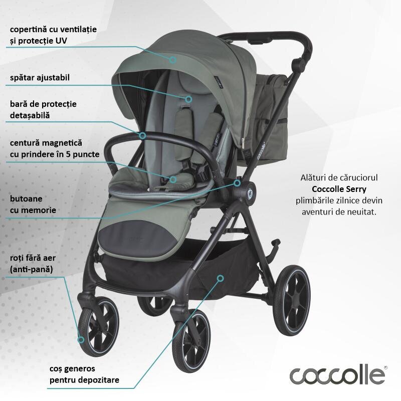 COCCOLLE Carucior modular 4 in 1 pentru copii Serry Moss Green cu Scoica auto iSize Knox Black si Baza isofix iSize Knox