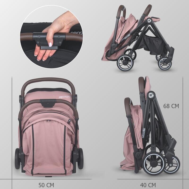 COCCOLLE Carucior sport autofold Melia Blush Rose cadru aluminiu anodizat Copertina XXL cu protectie UV 50+ pozitie verticala dupa pliere certificat pana la 22 kg