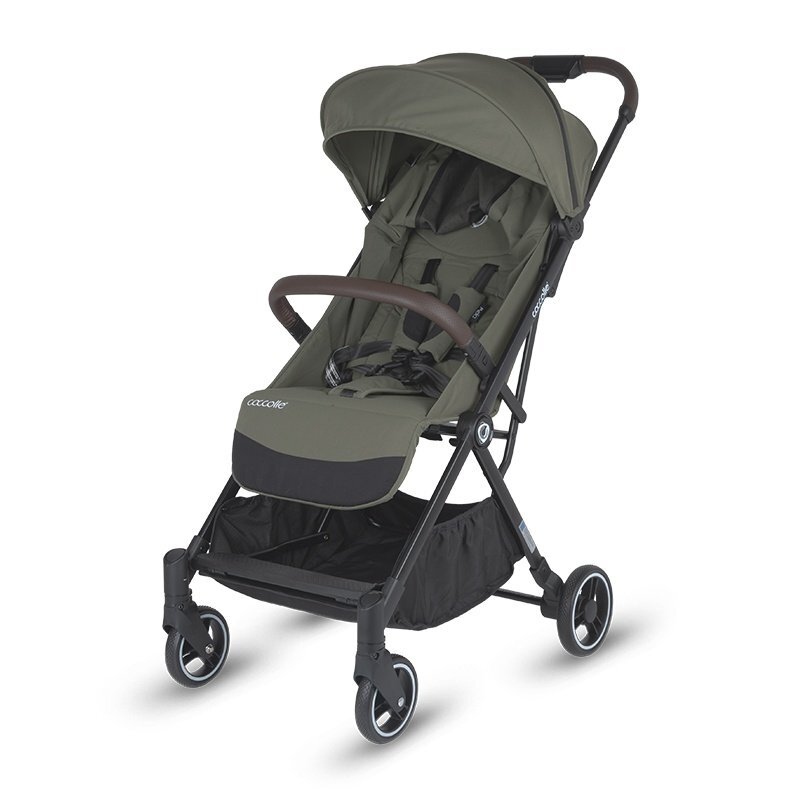 COCCOLLE Carucior sport autofold Melia Sage Shadow cadru aluminiu anodizat copertina XXL cu protectie UV 50+ pozitie verticala dupa pliere certificat pana la 22 kg